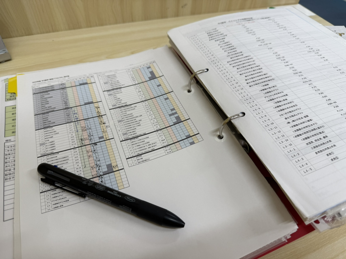 生徒一人ひとりの学習進捗を管理するファイル
